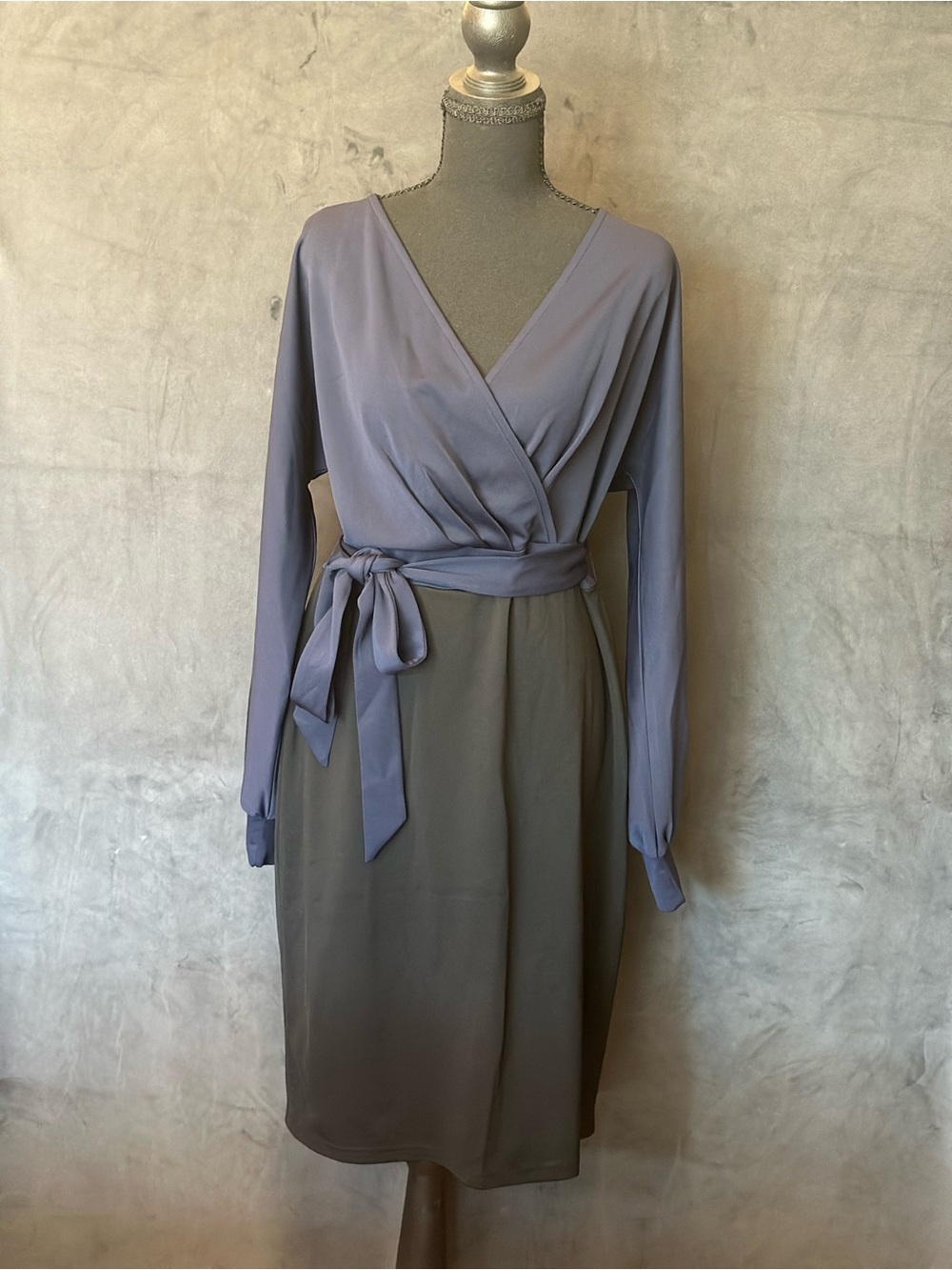 Grace Karin Two-Tone Navy Blue Top Wrap Dress with Slate Skirt